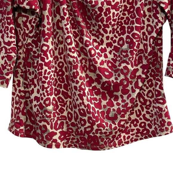 Kenar Women's M Fuchsia Leopard Print 3/4 Sleeve Blouse - Picture 3 of 8